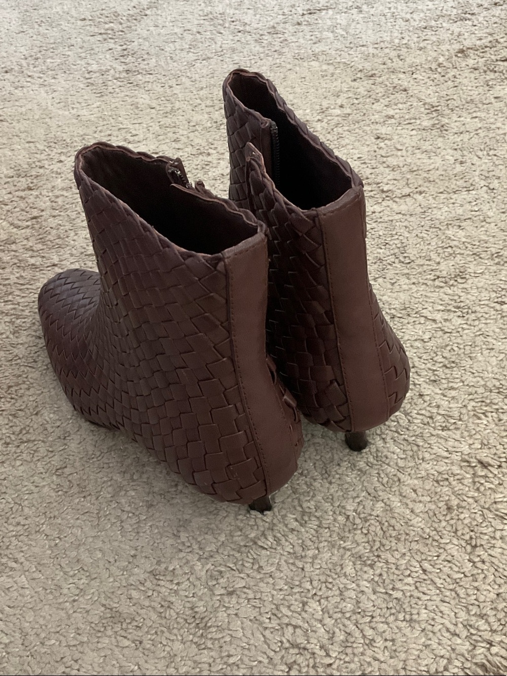 Loeffler Randall Brown Woven Leather Ankle Booties with Kitten Heel - Picture 4 of 9